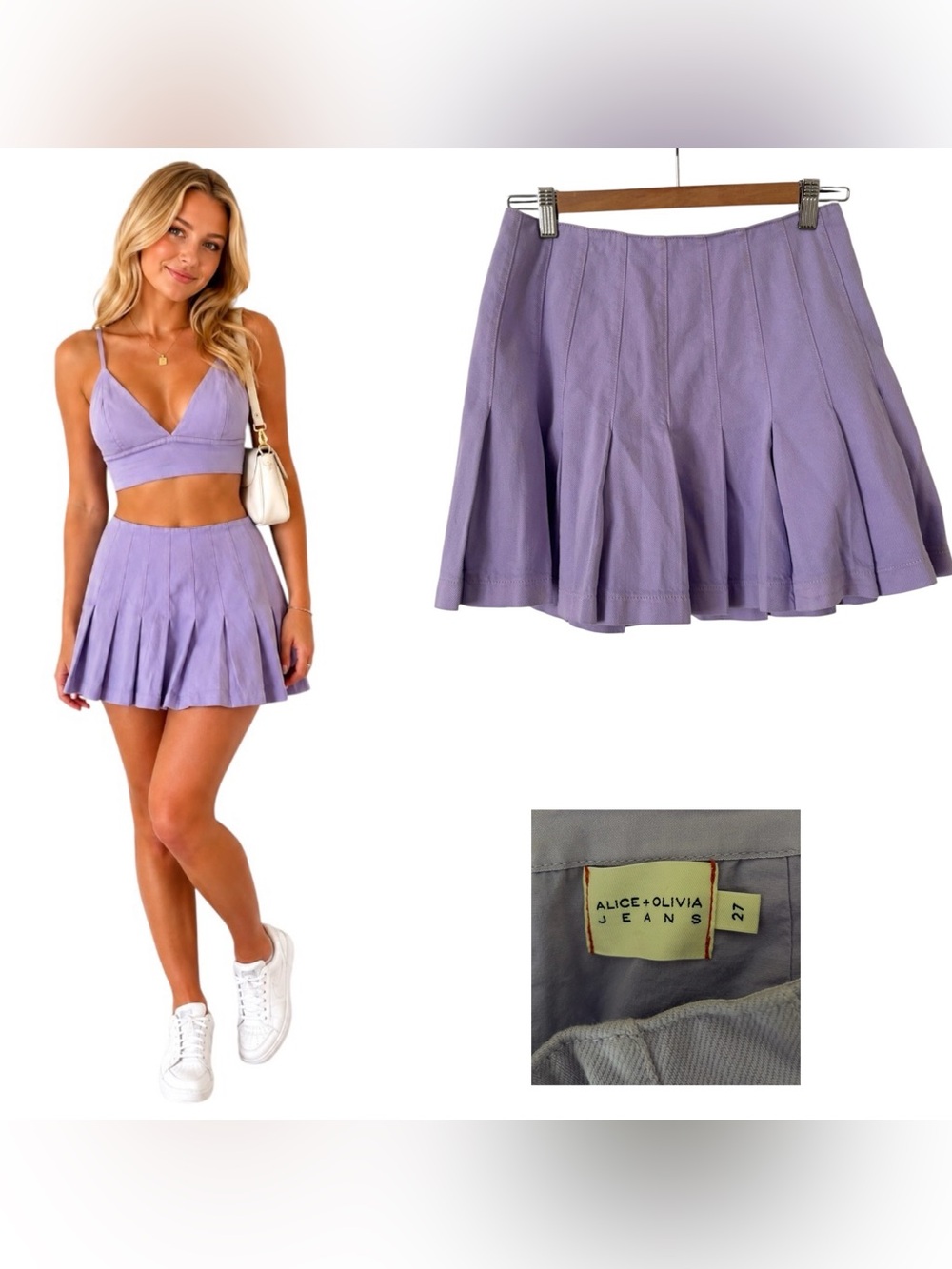 Alice + Olivia Jeans Pleated Denim Mini Skirt